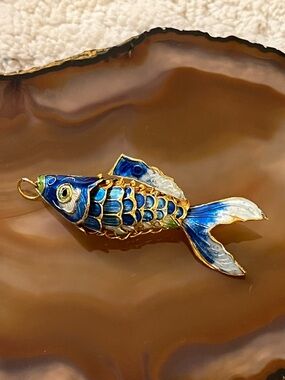 Blue Enamel Fish Pendant - Gold Accent (Brand Unbranded)